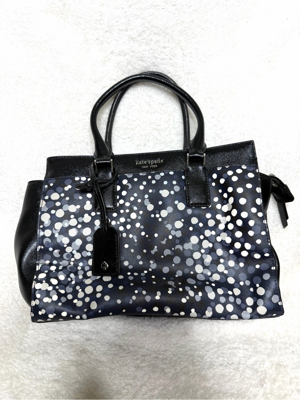 Kate Spade Cameron Soirée Dot Medium Satchel Bag Purse Black Blue